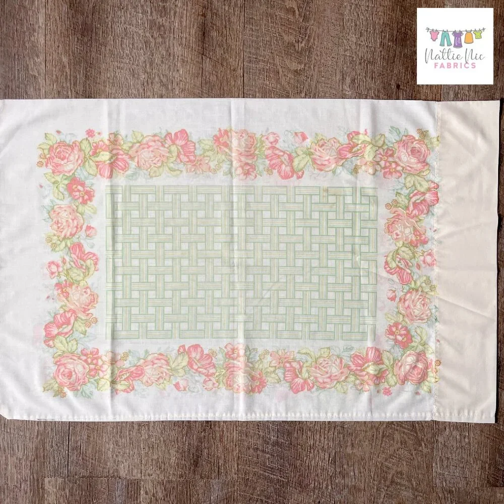 2 Vintage Pillowcases in pink and‎ green floral, Sears, Perma Prest